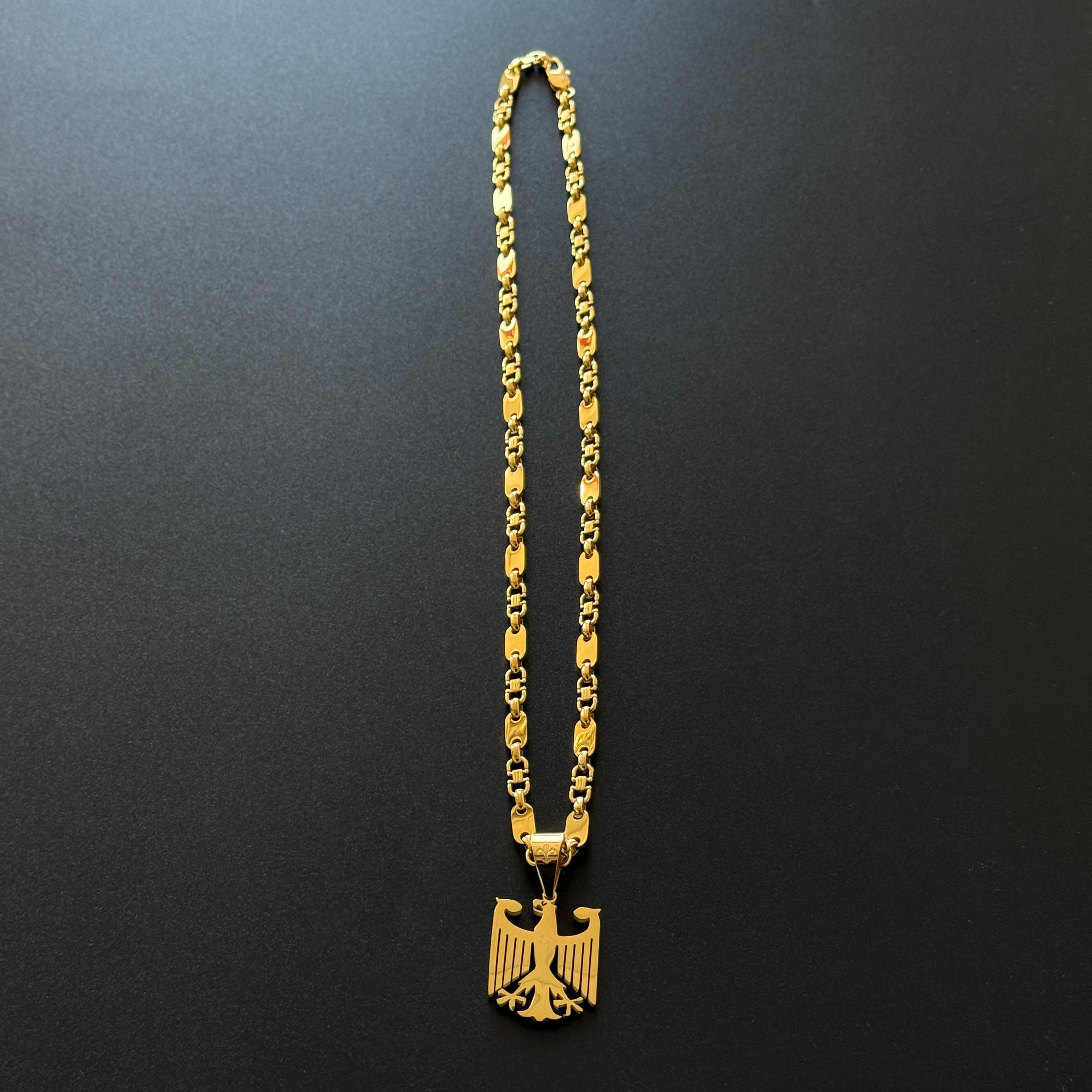 SET - L&T Plattenkette 6mm breit + Deutschland Adler Anhänger aus Edelstahl zusätzlich 18 Karat Goldschicht vergoldet