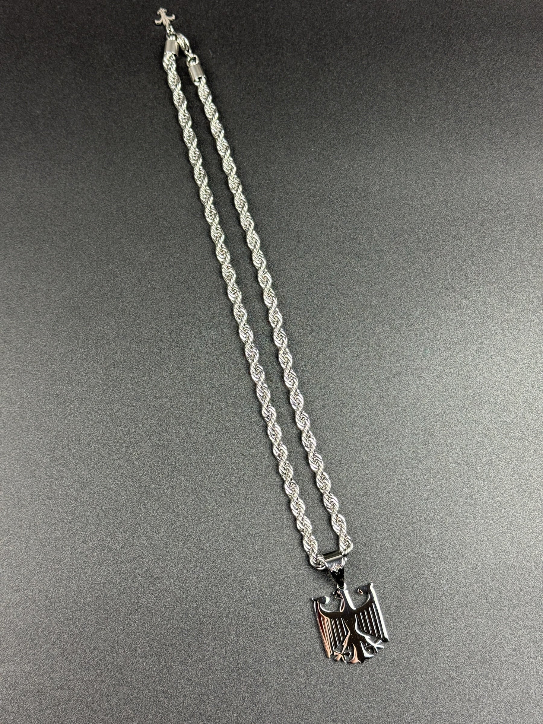 SET - L&T Kordelkette / Rope Chain 6mm breit + Deutschland Adler Anhänger aus Edelstahl