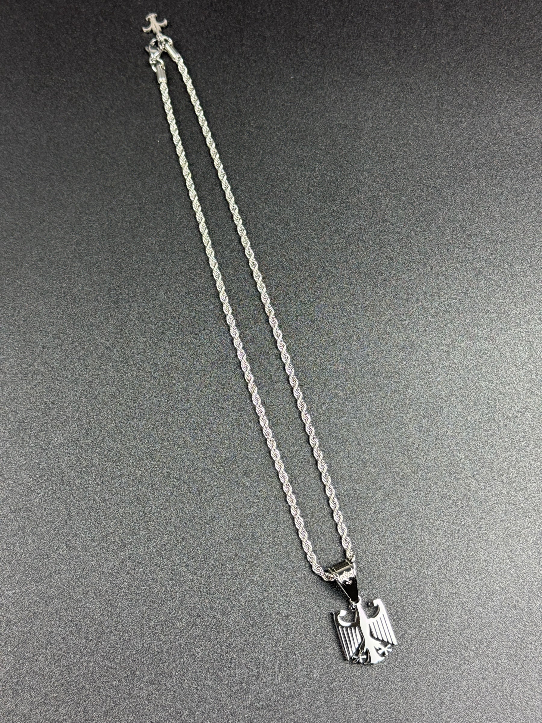 SET - L&T Kordelkette / Rope Chain 3mm breit + Deutschland Adler Anhänger klein aus Edelstahl