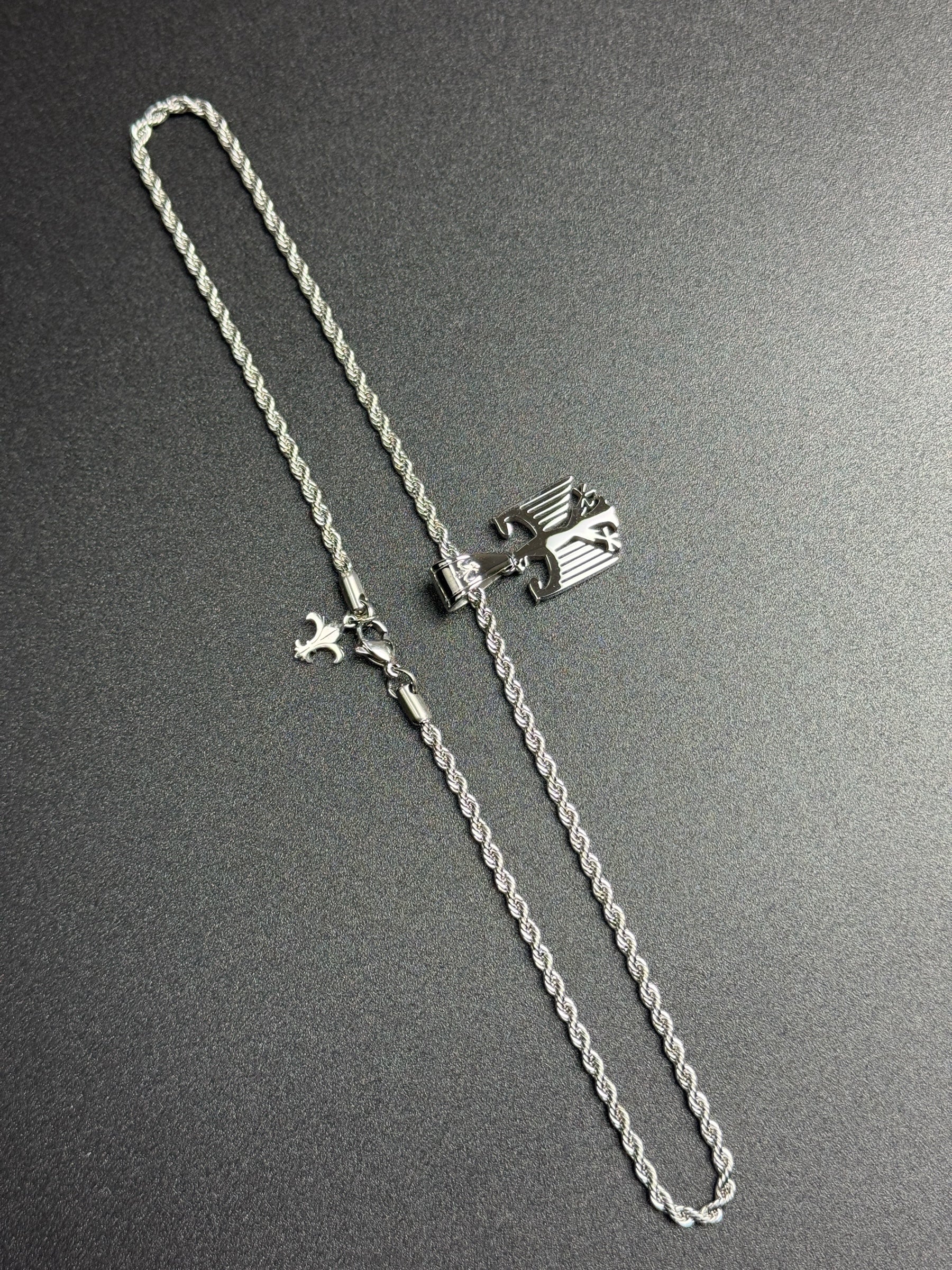 SET - L&T Kordelkette / Rope Chain 3mm breit + Deutschland Adler Anhänger klein aus Edelstahl