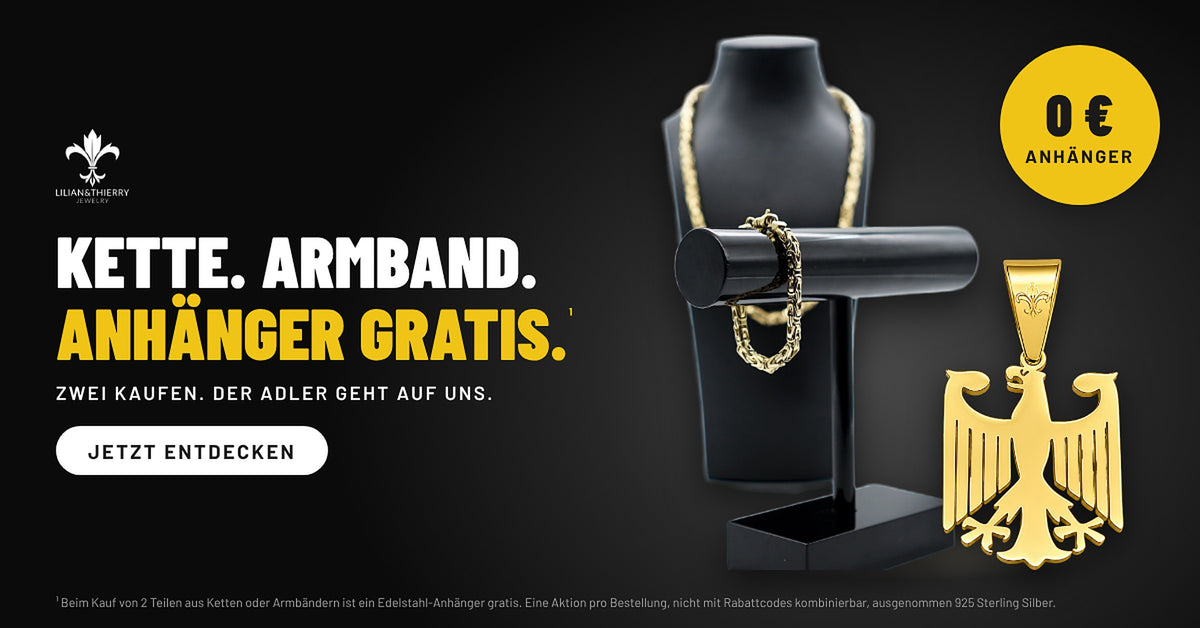 Kette und Armband kaufen – Deutschland-Adler-Anhänger in 24 Karat Gold gratis bei Lilian&Thierry