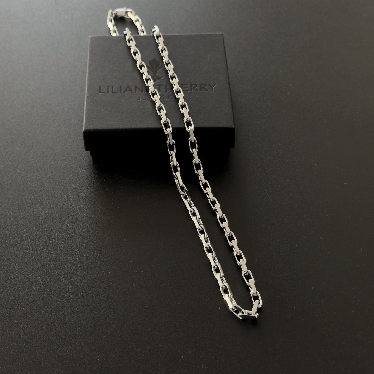 NOBLESSE Halskette 5 mm aus Edelstahl in Silber auf schwarzer Lilian&Thierry Schmuckbox