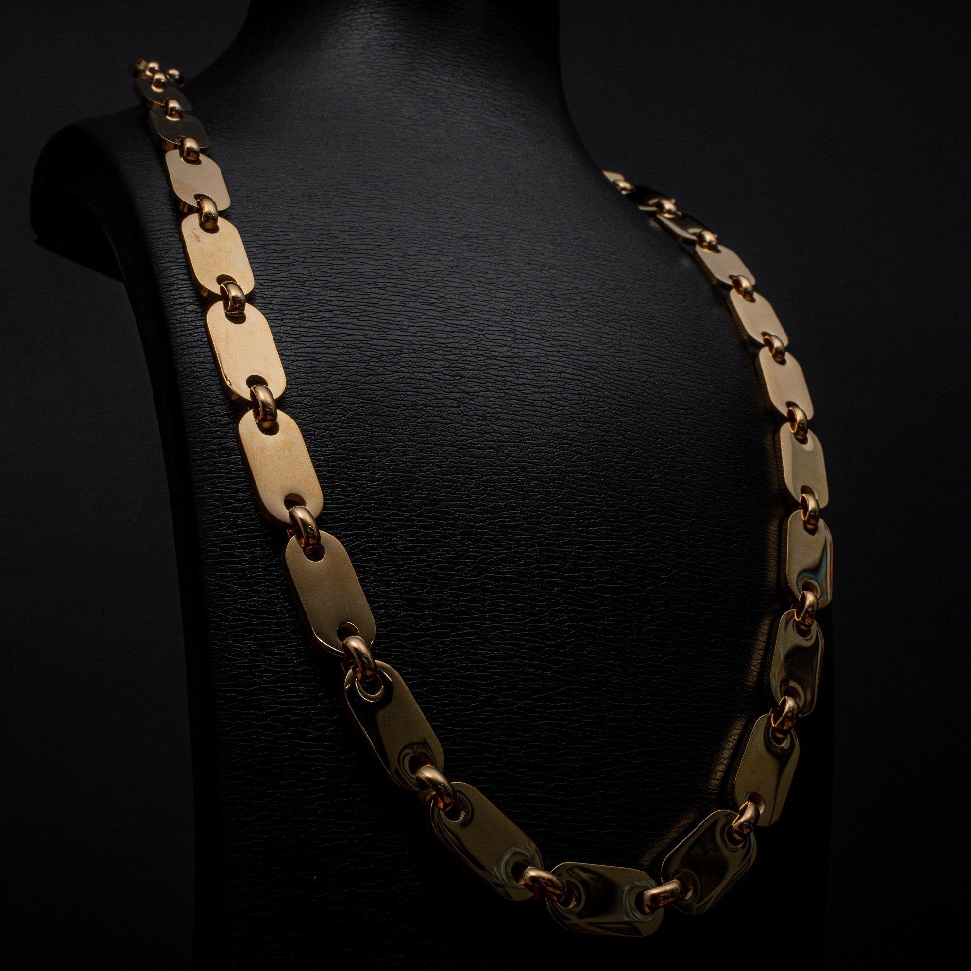 L&T Plattenkette 2.0 80cm lang 10mm breit aus Edelstahl zusätzlich mit 24 Karat Goldschicht vergoldet