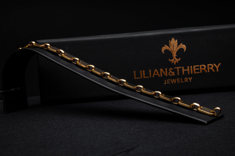 L&T Plattenkette 2.0 Armband 21cm lang 6 mm breit aus Edelstahl zusätzlich mit 24 Karat Goldschicht vergoldet