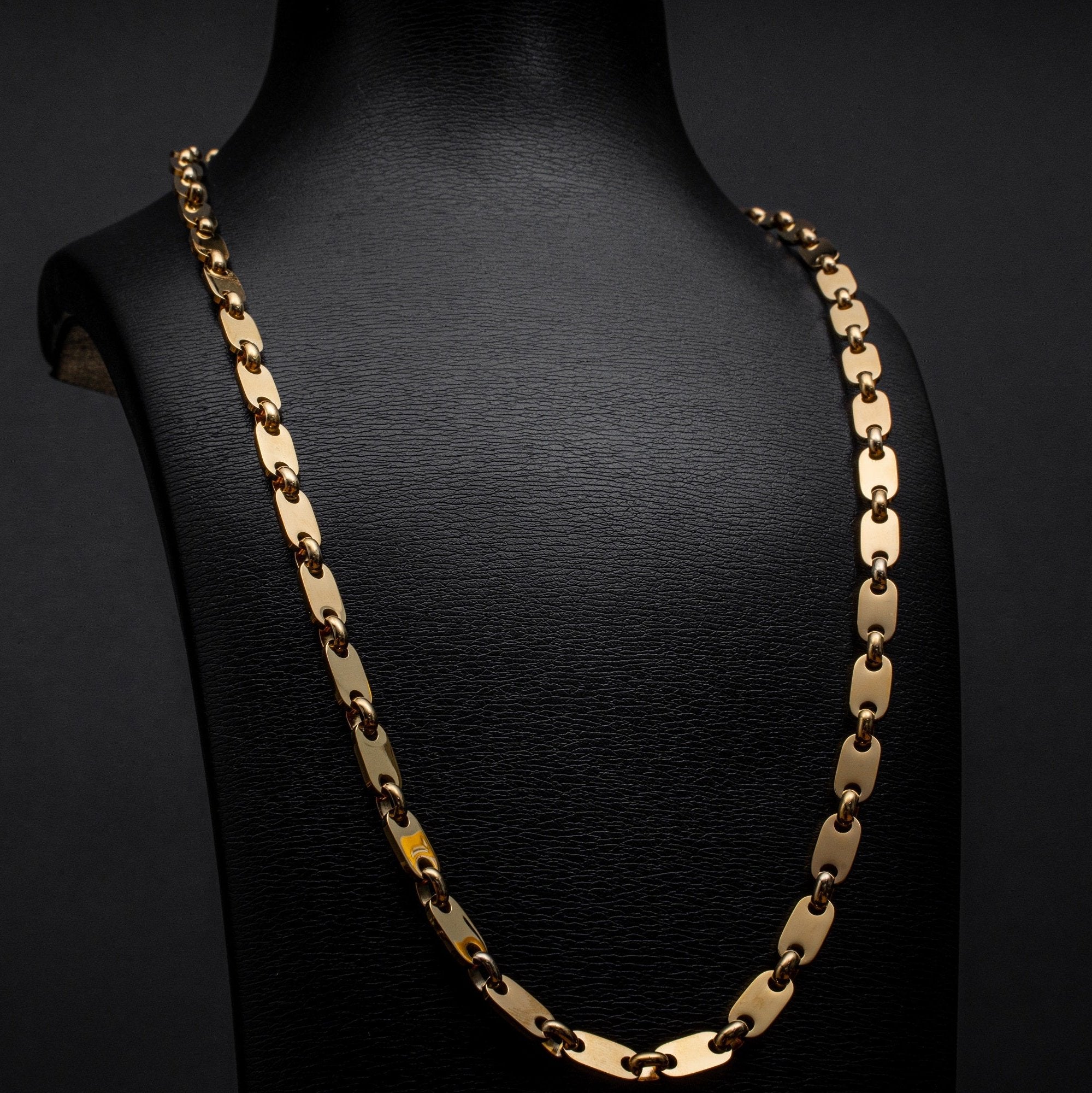 L&T Plattenkette 2.0 70cm lang 6mm breit aus Edelstahl zusätzlich mit 24 Karat Goldschicht vergoldet